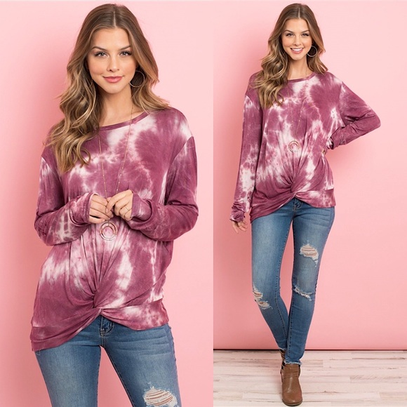 Twist Knot Tie Dye Long Sleeve Top - Picture 1 of 3